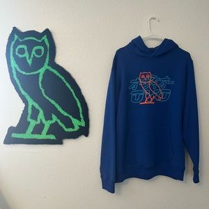 Mens OVO October’s Very Own Neon Light Hoodie Royal Blue/Lime Large